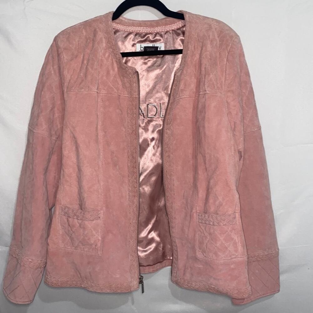 Bradley Bayou Pink Suede Leather‎ with Braid Accent Womens Zip Jacket Size XL
